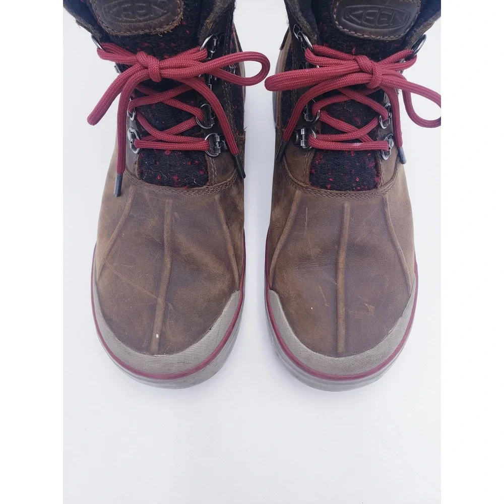 KEEN Elsa II Waterproof Ankle Boots Brown Wool Blend Lace Up Womens Size 8.5